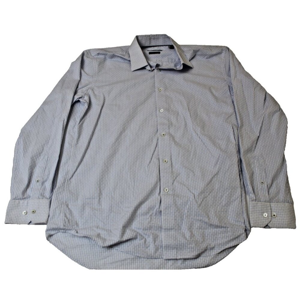 Bugatchi Super Fine Cotton Men s Check Pattern Button Down Shirt Size 17.5 / 44